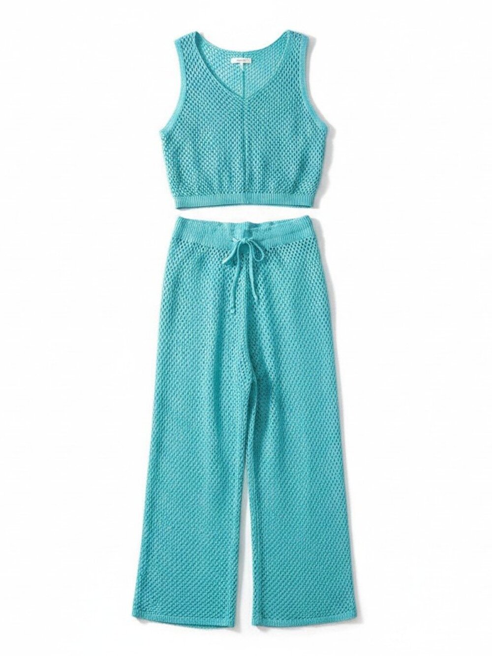 Aqua Knit Crop Tank & Wide Leg Coverup Set